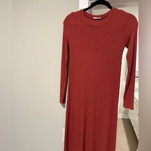 Rust Ribbed Knit Dress